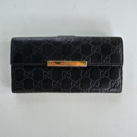 Gucci Guccima Embossed Black Leather Bifold Wallet Auntentic - Picture 1 of 12